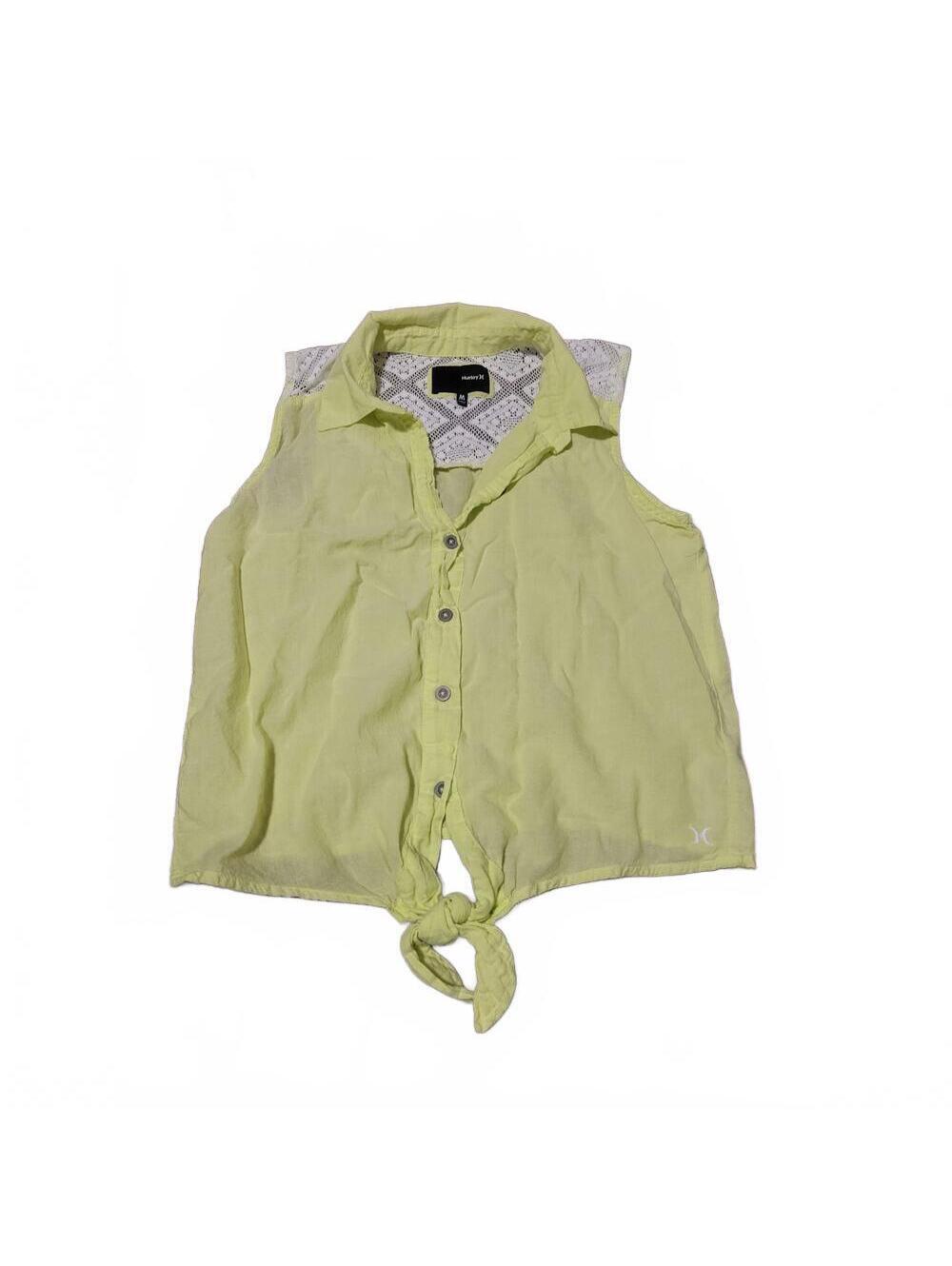 Hurley Neon Yellow Crochet Lace Tie Front Sleeveless Top Size M